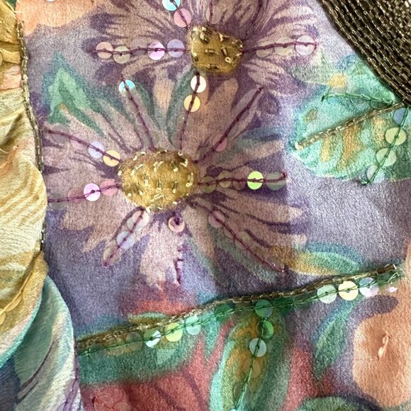 Vintage Judith Ann Creations Silk Beaded Blouse Sequin Pastels Flutter - Picture 8 of 16